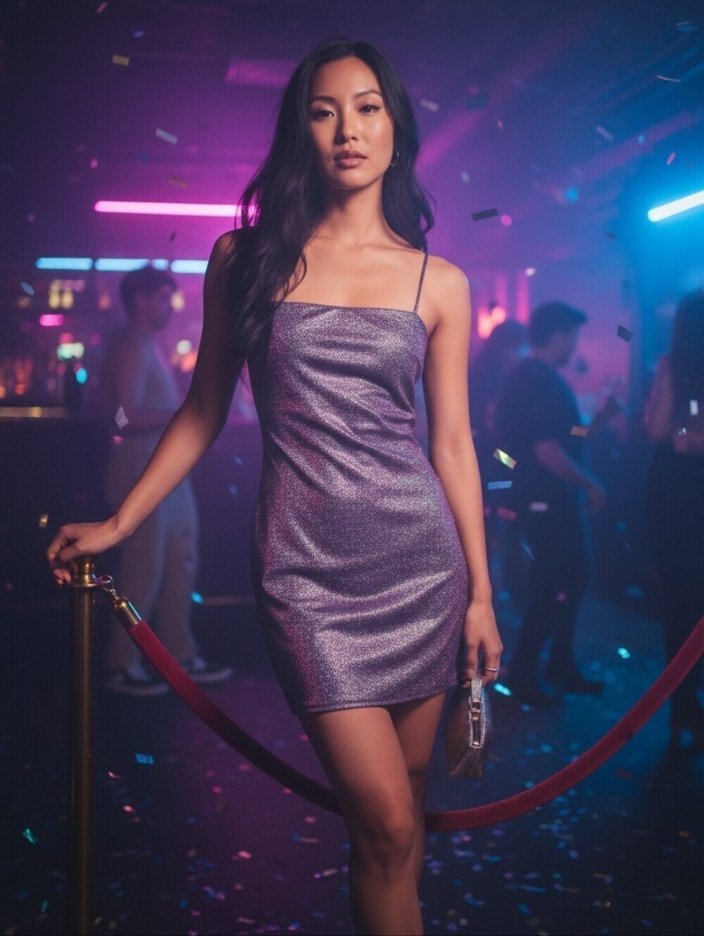 Windsor Metallic Purple Slim Slip Dress with Spaghetti Straps Sparkly Party,  L